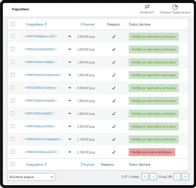 DExpress plugin za WooCommerce status